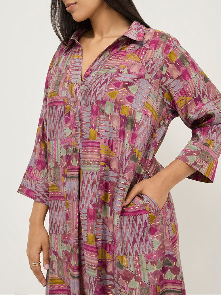 Diza Pink Indie-Printed A-Line Dress - Image 2