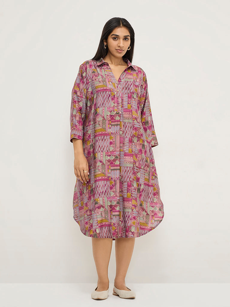 Diza Pink Indie-Printed A-Line Dress - Image 3