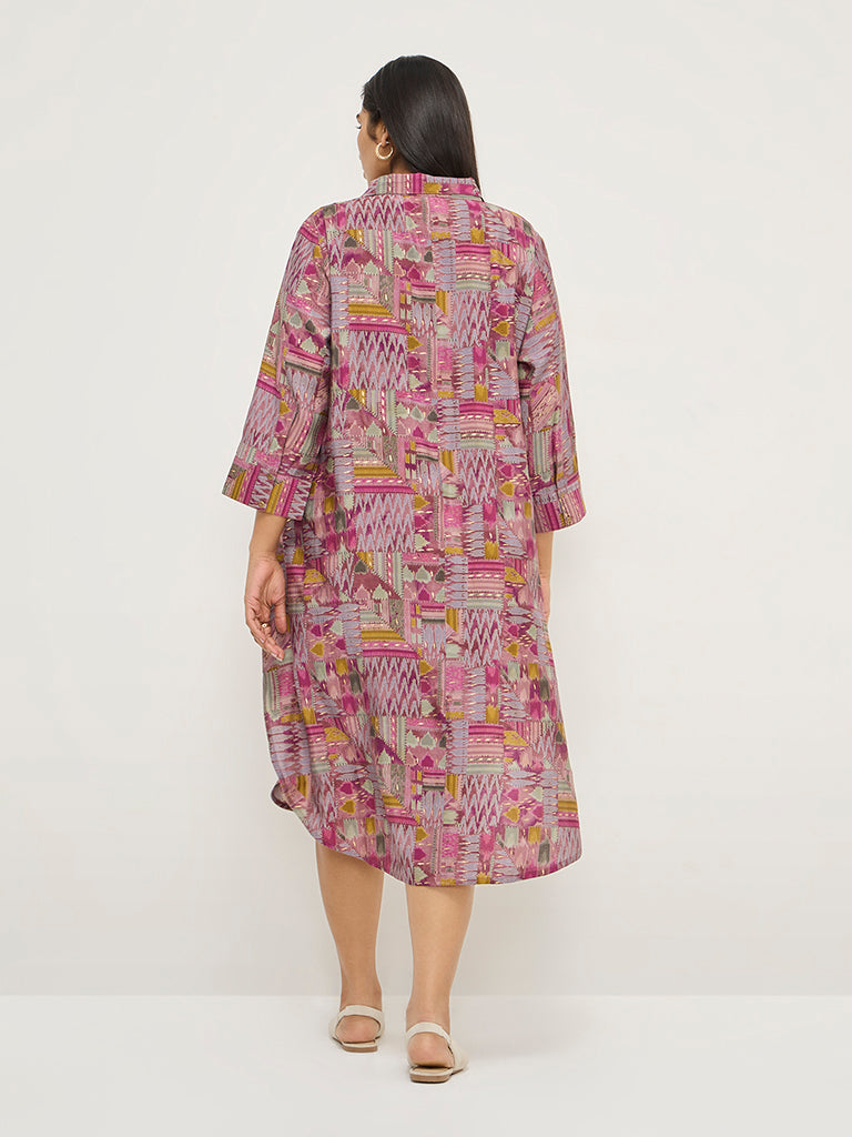 Diza Pink Indie-Printed A-Line Dress - Image 4