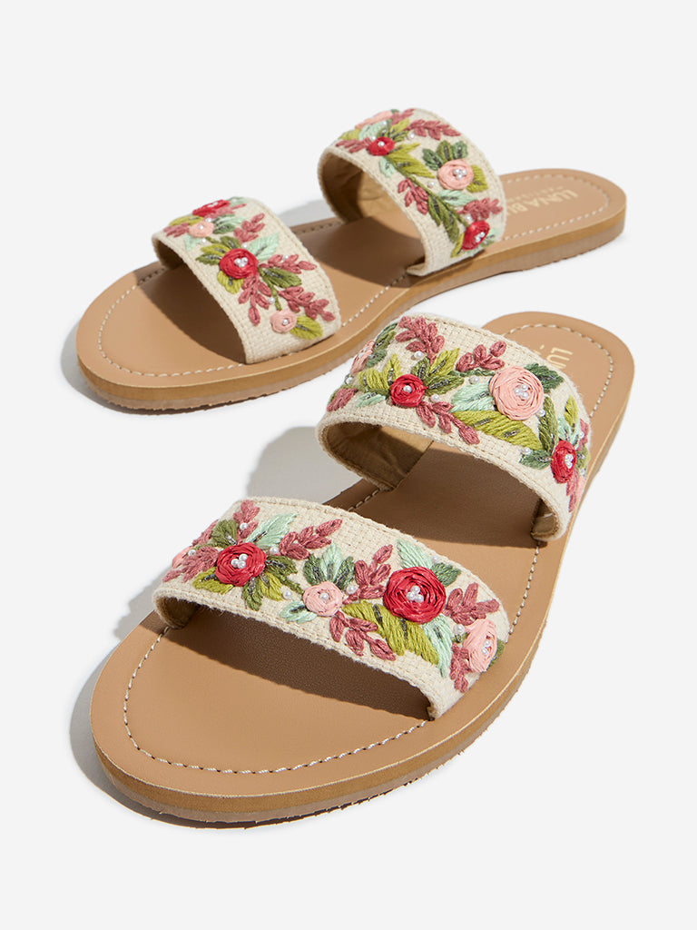 LUNA BLU Beige Floral Design Sandals - Image 3