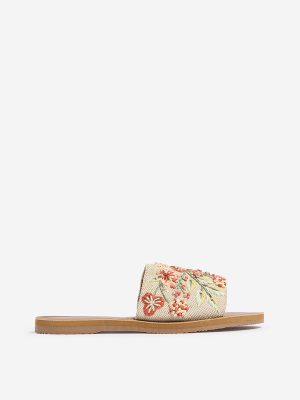 LUNA BLU Orange Floral Embroidered Slides