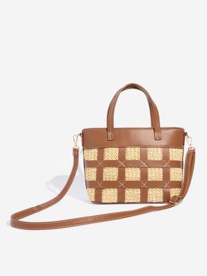 Westside Tan Checkered Bucket Bag