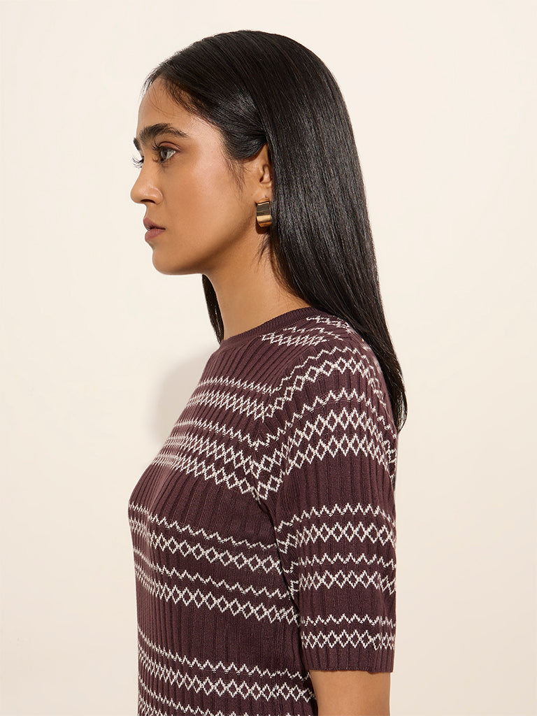 Wardrobe Brown Ribbed Textured Top - Image 2