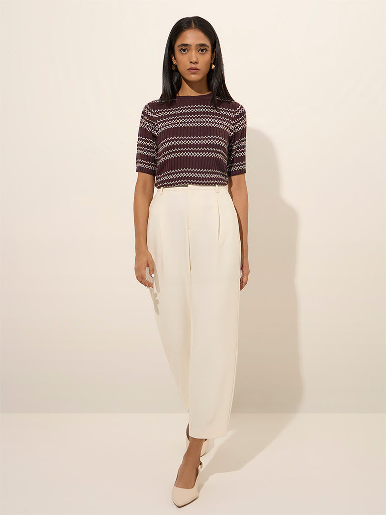 Wardrobe Brown Ribbed Textured Top - Image 3