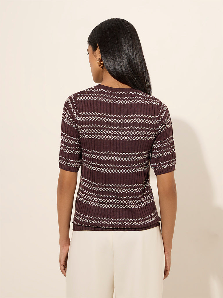 Wardrobe Brown Ribbed Textured Top - Image 4