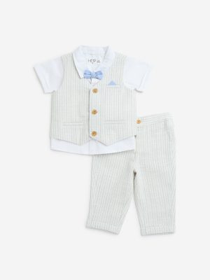 HOP Baby White Cotton Shirt. Waistcoat. Trousers & Bow Set