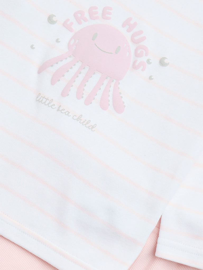 HOP Baby Pink Sea-Animal Print Cotton Top and Pants Set - Image 3