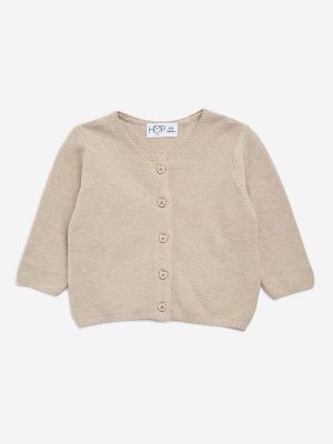 HOP Baby Beige Knit-Textured Cotton Sweater