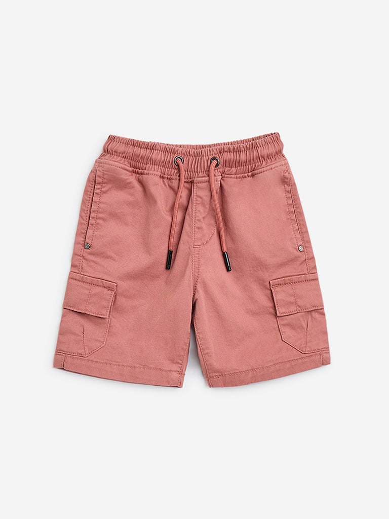 HOP Kids Dusty Pink Mid-Rise Cotton-Blend Shorts