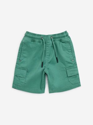 HOP Kids Green Mid-Rise Cotton-Blend Shorts