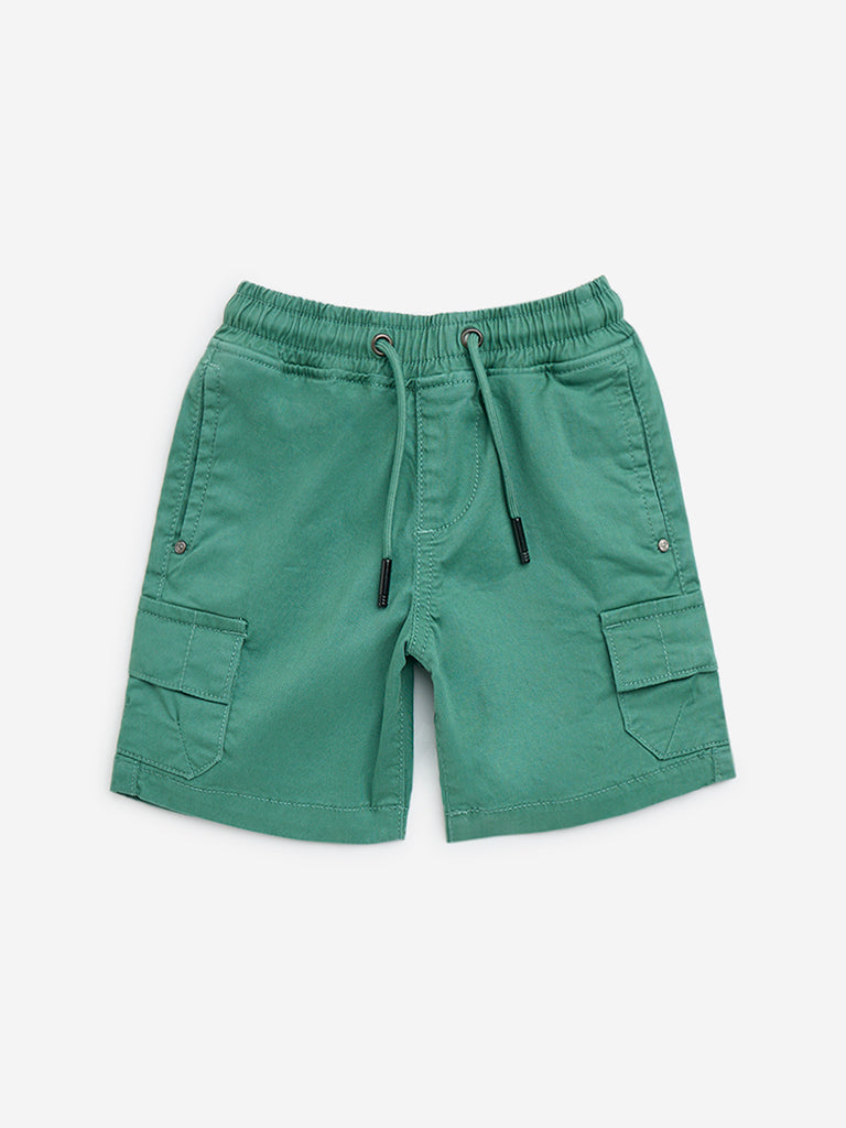 HOP Kids Green Mid-Rise Cotton-Blend Shorts