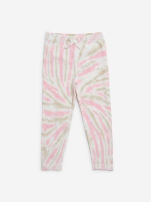 HOP Kids Beige & Pink Tie-Dye Cotton-Blend Leggings