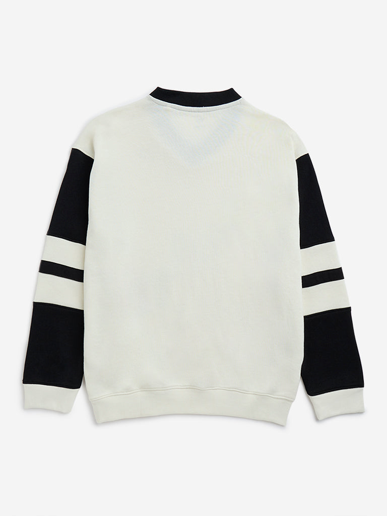 Y&F Kids Off-White Text Design Cotton-Blend Sweatshirt - Image 2