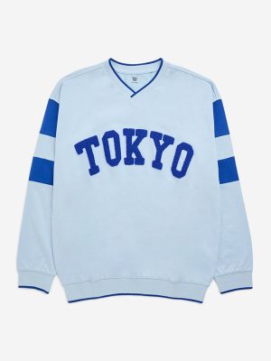 Y&F Kids Light Blue Text Embroidered Cotton-Blend Sweatshirt