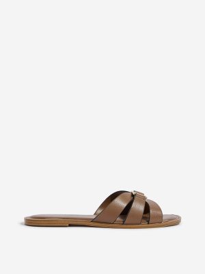 LUNA BLU Brown Criss-Cross Design Slides