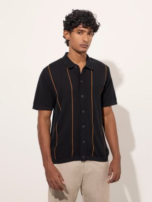 Ascot Black Pinstriped Relaxed-Fit Cotton Shirt