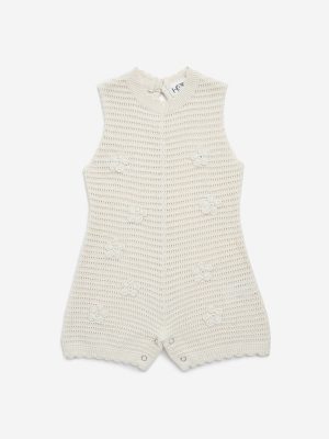 HOP Baby Light Beige Knit-Textured Jumpsuit