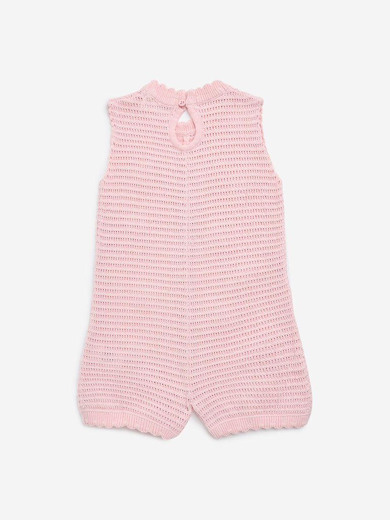 HOP Baby Pink Knit-Textured Jumpsuit - Image 3