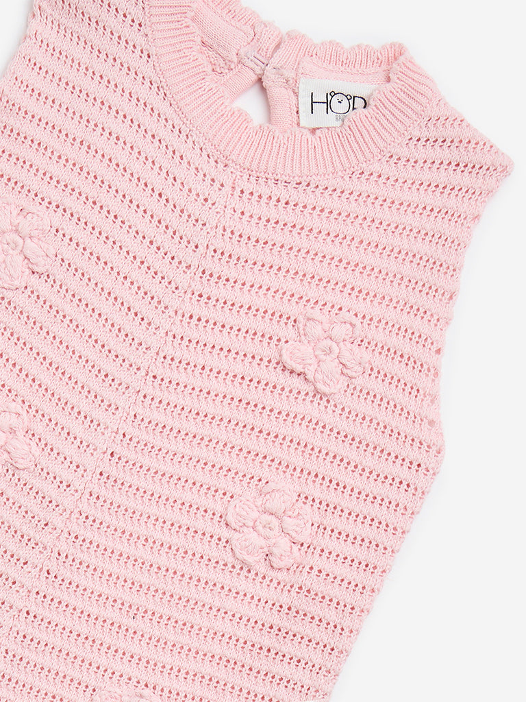 HOP Baby Pink Knit-Textured Jumpsuit - Image 4
