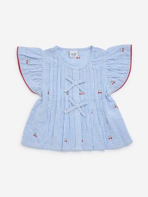 HOP Baby Light Blue Striped Cotton Top