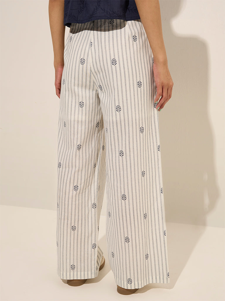 Bombay Paisley Ivory Striped High Rise Cotton Pants - Image 4