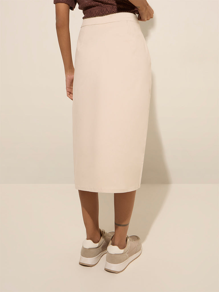 Bombay Paisley Off-White Paisley Embroidered High-Rise Cotton Skirt - Image 4