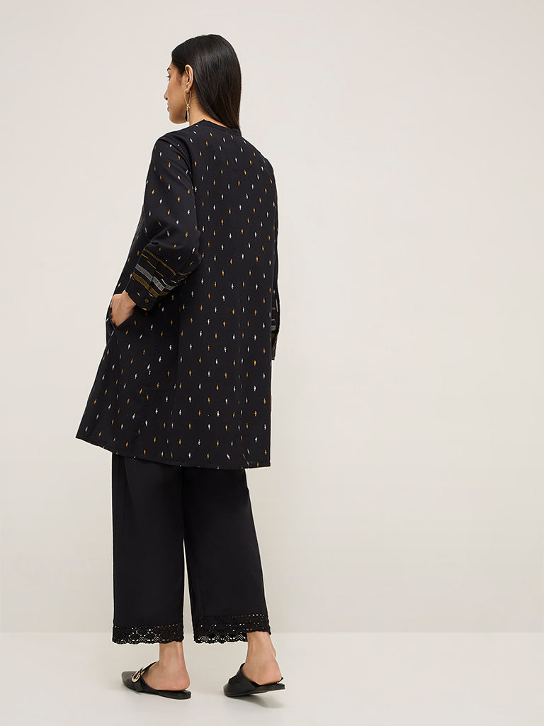 Utsa Black Printed Cotton-Blend A-Line Kurta - Image 4