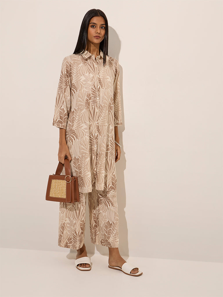 Utsa Taupe Tropical Printed Pants - Image 3