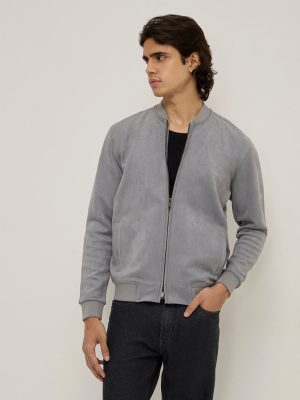 Ascot Grey Faux-Suede Relaxed-Fit Jacket