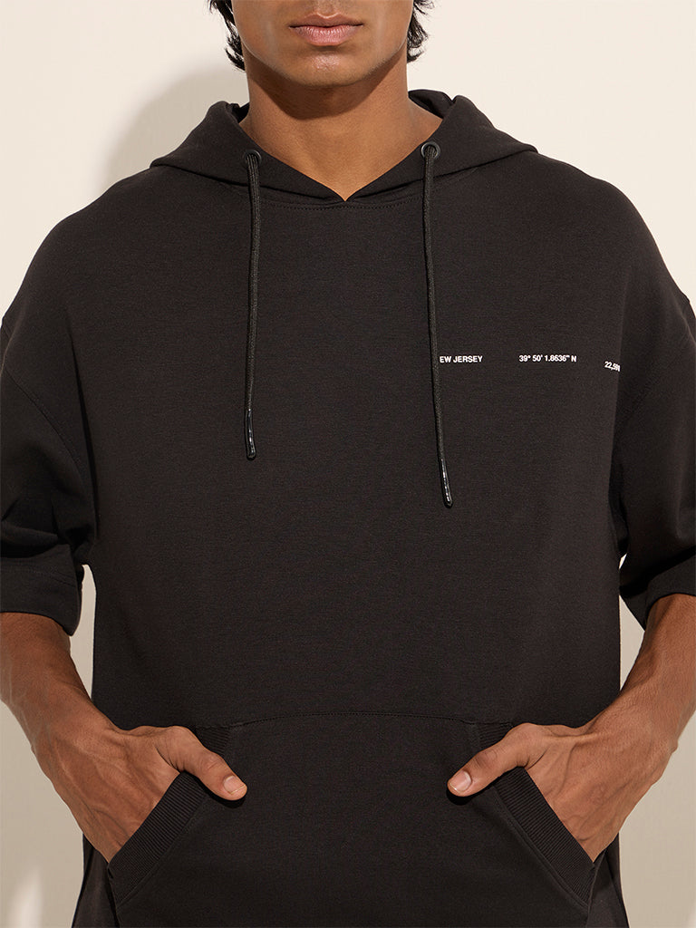 Studiofit Black Relaxed-Fit Cotton-Blend Hoodie - Image 2