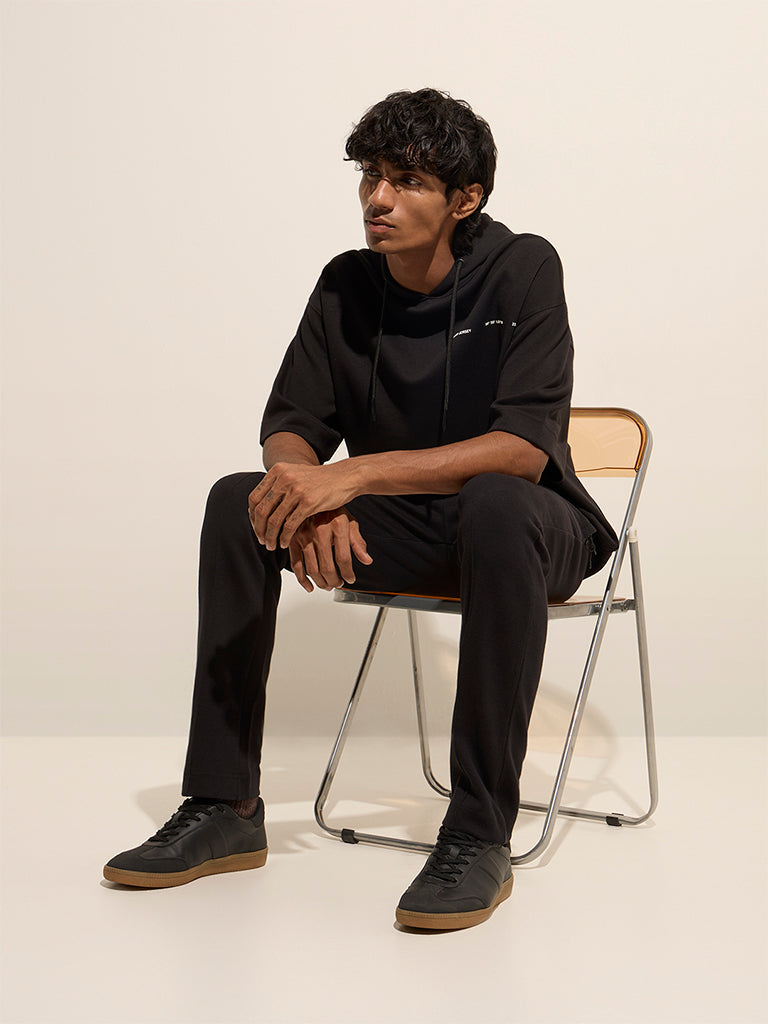 Studiofit Black Relaxed-Fit Cotton-Blend Hoodie - Image 3