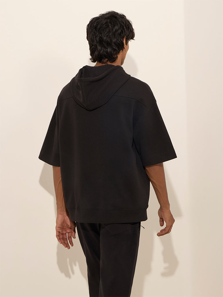 Studiofit Black Relaxed-Fit Cotton-Blend Hoodie - Image 4