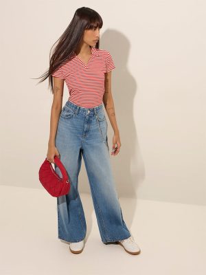 Nuon Blue Ripped Relaxed-Fit High-Rise Jeans