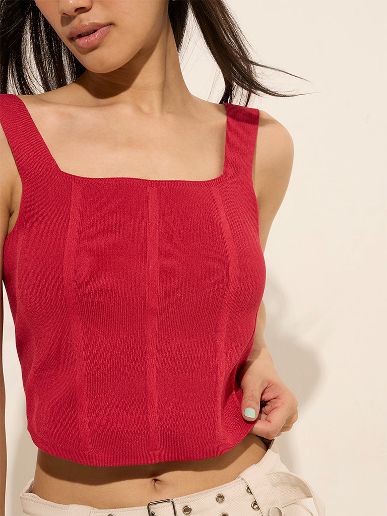 Nuon Red Corset-Style Cotton Top - Image 3