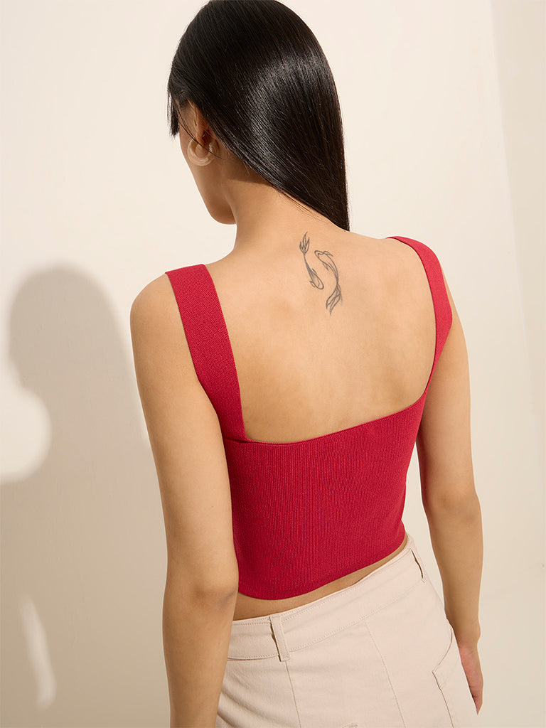 Nuon Red Corset-Style Cotton Top - Image 5