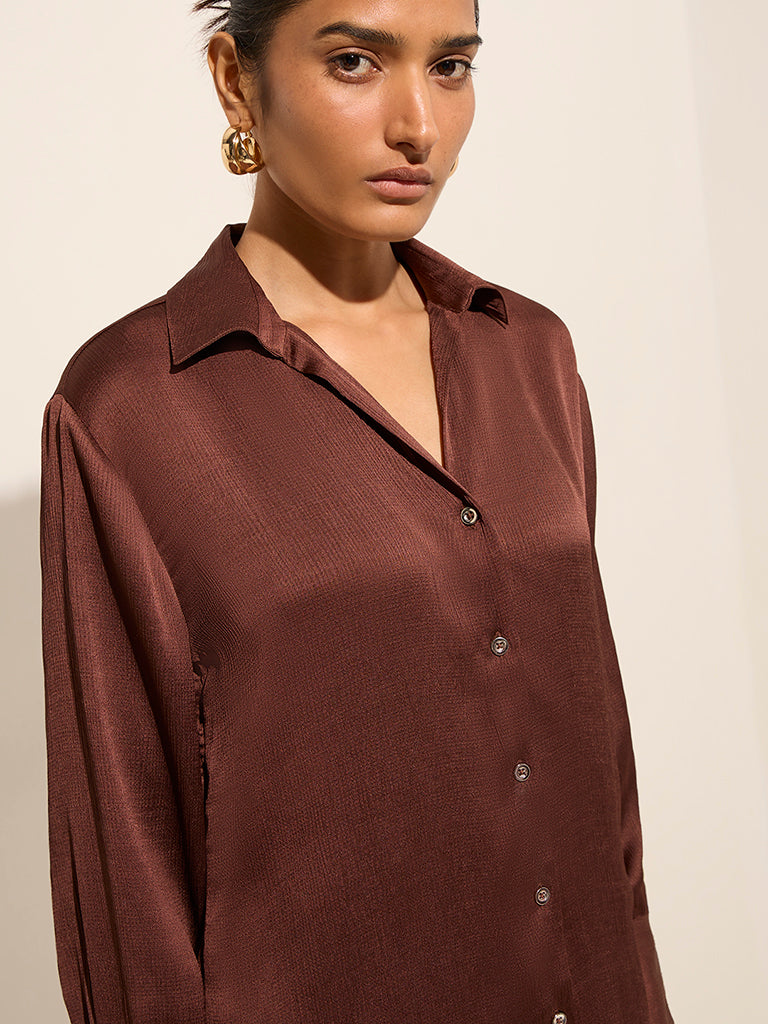 Wardrobe Brown Textured Shirt - Image 2