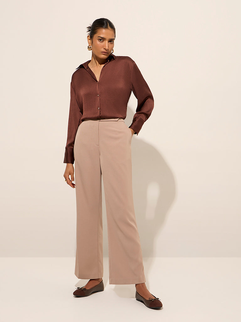 Wardrobe Brown Textured Shirt - Image 3