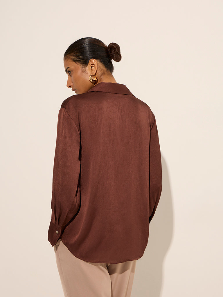 Wardrobe Brown Textured Shirt - Image 4