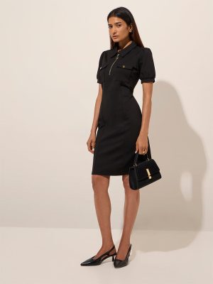 Wardrobe Black Solid Bodycon Dress