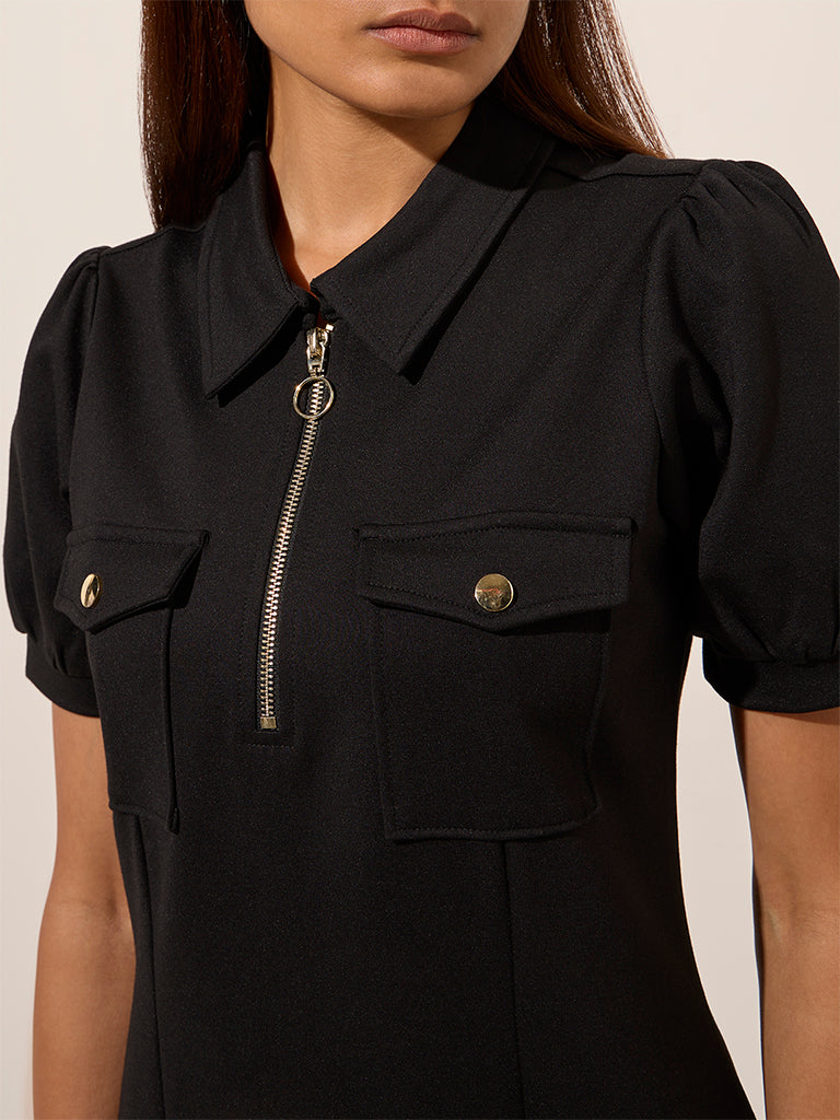 Wardrobe Black Solid Bodycon Dress - Image 2