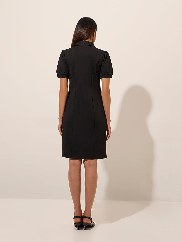 Wardrobe Black Solid Bodycon Dress - Image 4