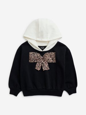 HOP Kids Black Bow-Detailed Cotton-Blend Sweatshirt