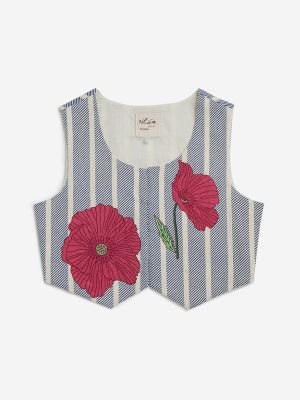 Utsa Kids Blue Floral Printed Cotton-Blend Top (2-8 years)