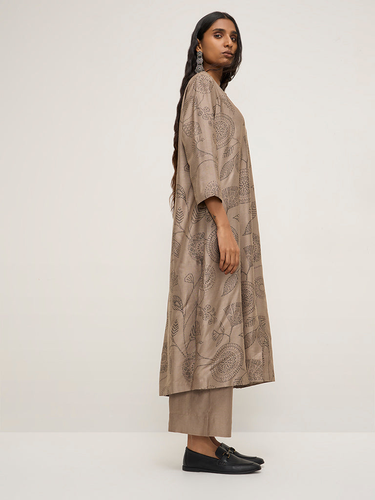 Zuba Light Taupe High-Rise Ethnic Pants - Image 4