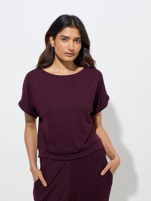 Wunderlove Plum Self Striped T-Shirt