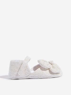 Yellow White Bow-Detailed Shoes