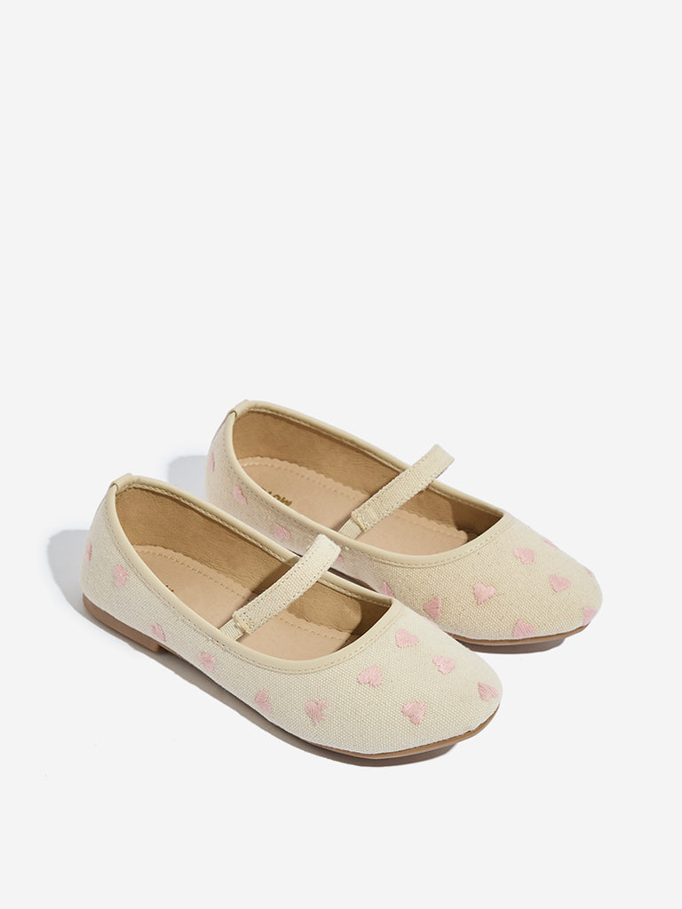 Yellow Off-White Hearts Embroidered Mary Jane Shoes - Image 2