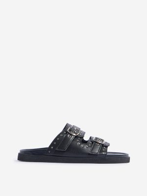 LUNA BLU Black Stud Detailed Dual-Strap Comfort Sandals