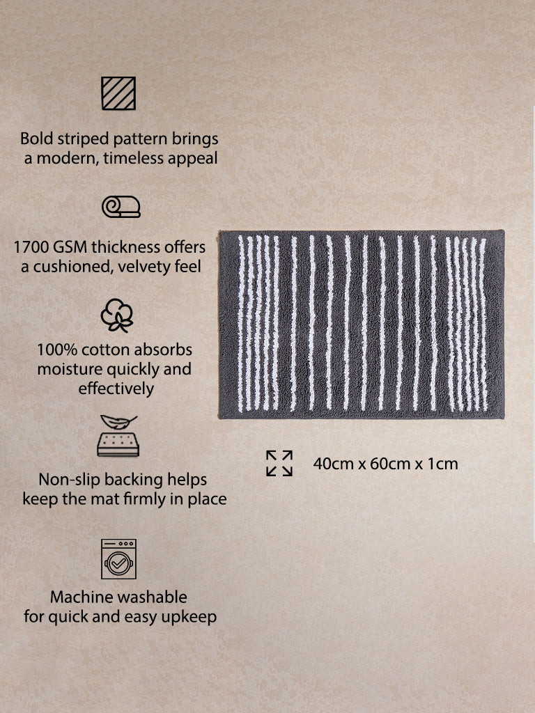 Westside Home Charcoal Stripe Printed Bath Mat - Image 3