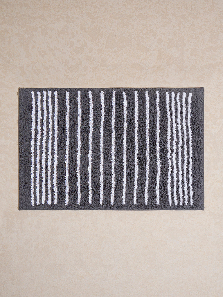 Westside Home Charcoal Stripe Printed Bath Mat